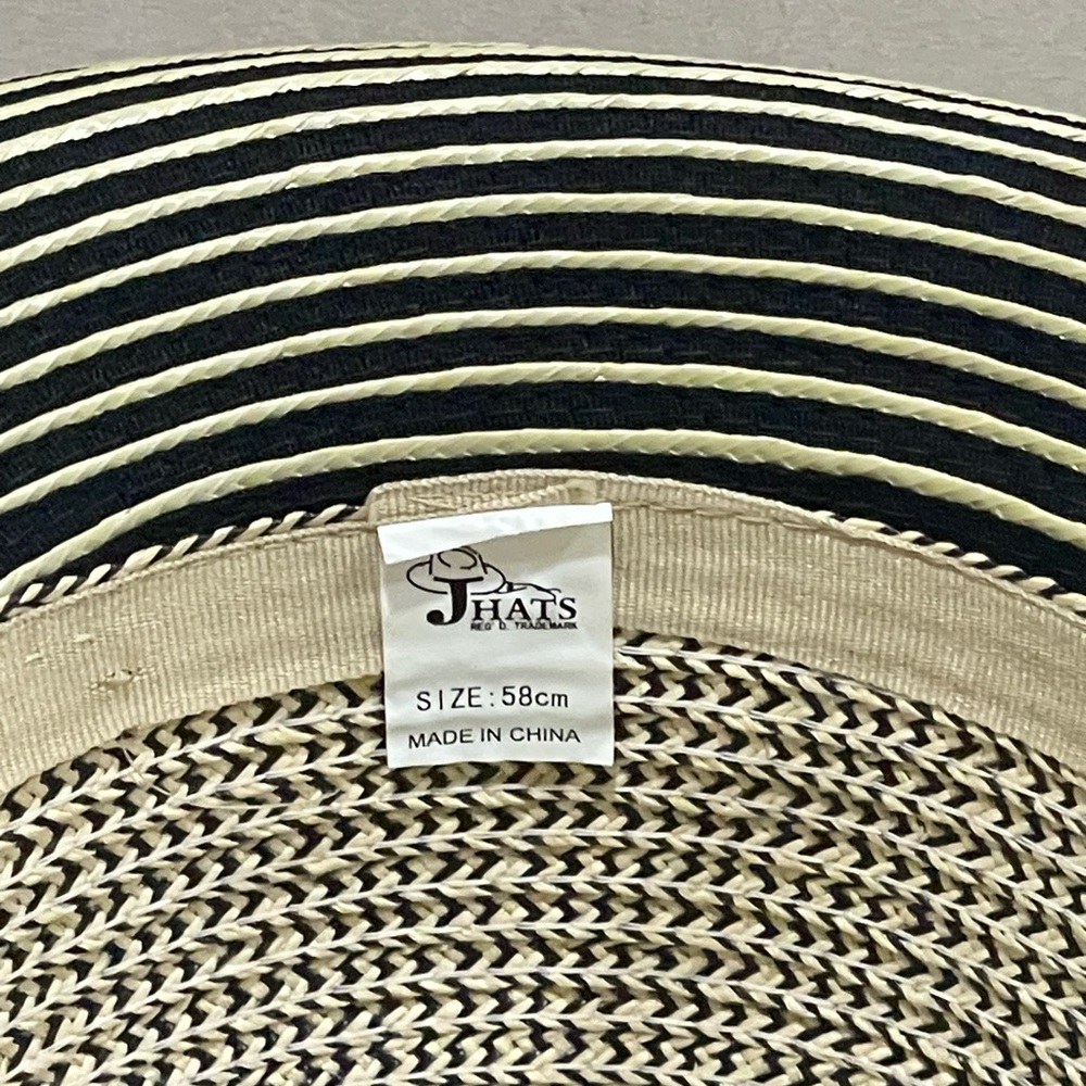 JHats Straw Hat With Beaded Band Kettle Packable Black Tan - Picture 7 of 7